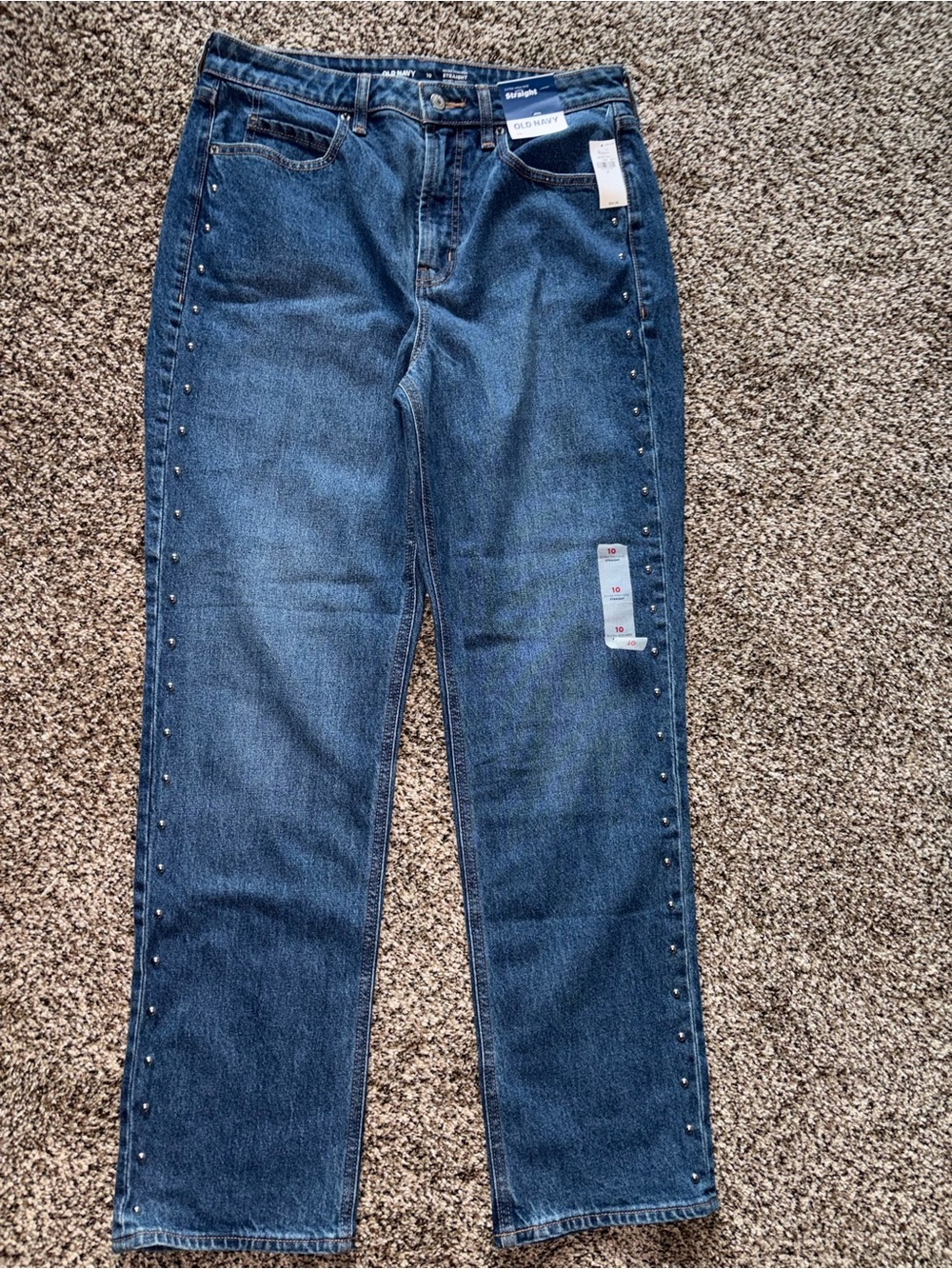 Old Navy Women's Dark Blue Straight-Leg Jeans with Side Stud Detail